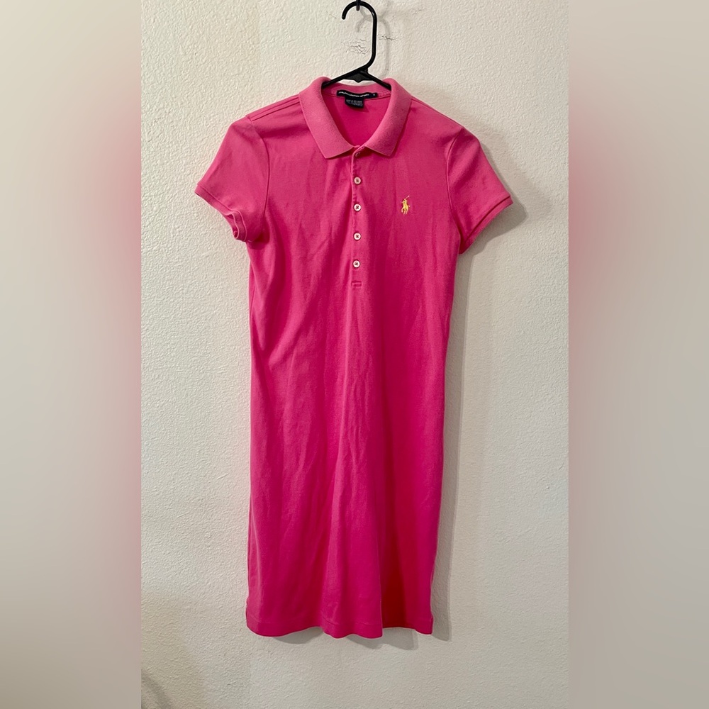 Ralph Lauren Sport Knit Polo Midi Dress | Bright Pink | Size Small - Picture 2 of 5